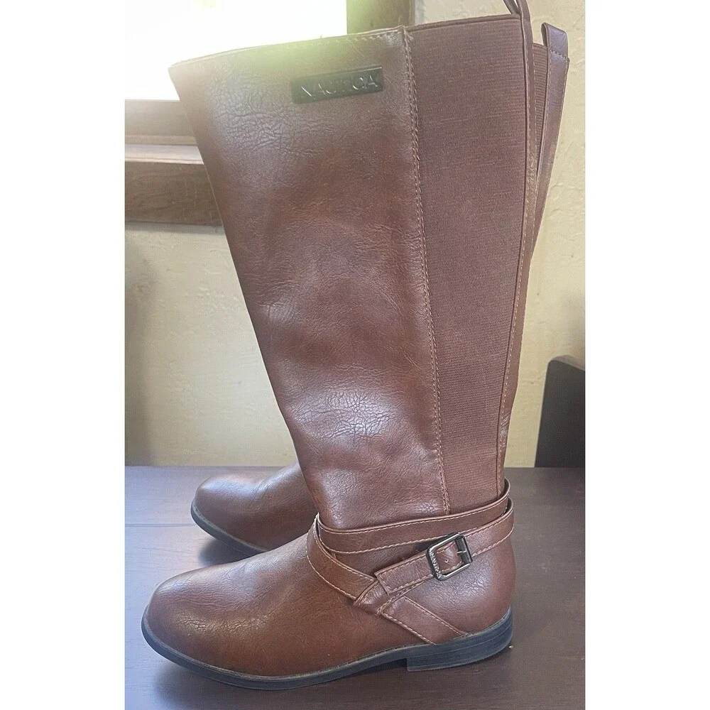 Nautica EVERES Youth Girls Tall Zip Boots Size 2 Cognac Brown New Cute